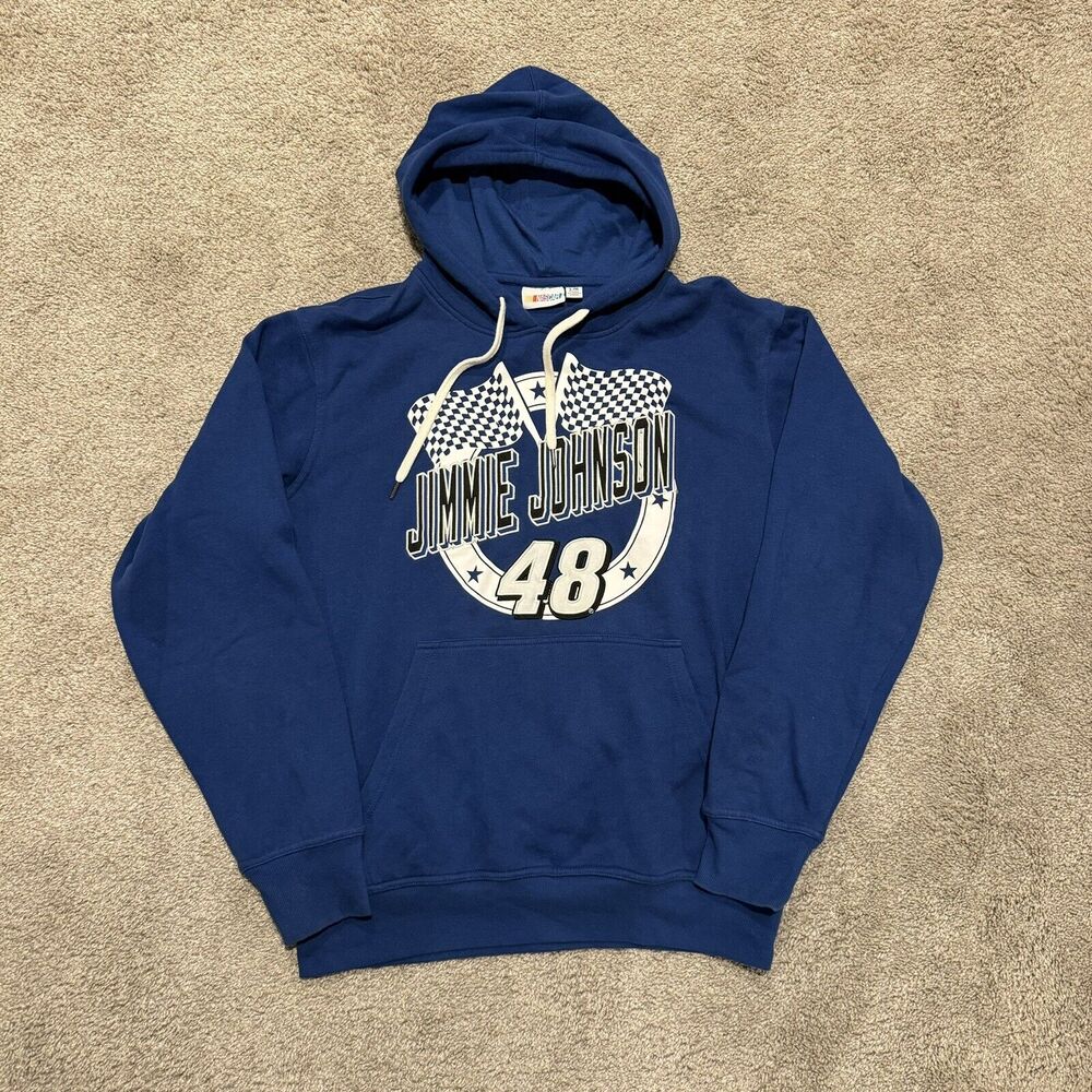 Vintage Nascar Jimmy Johnson Embroidered Racing Hoodie Blue Size Large